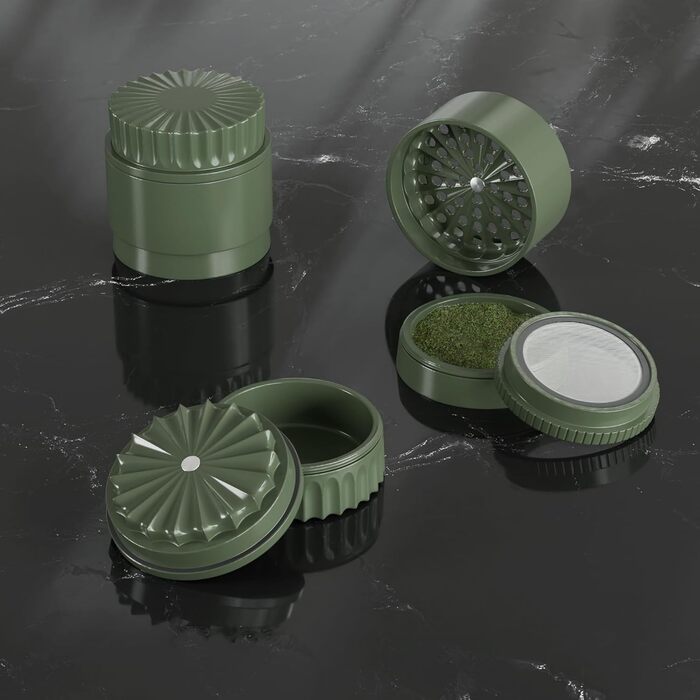 Toothless Herb Grinder Ø 63 mm | Nano-ceramic coated for effortless grinding | 5-piece with built-in storage container in the lid (Green)