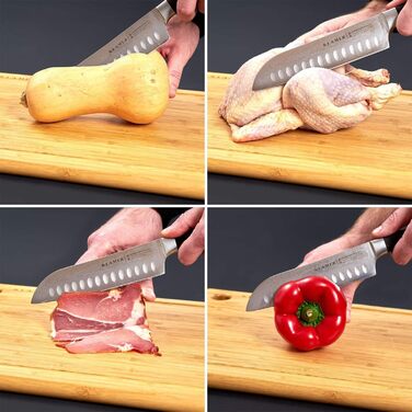 Японський ніж Santoku Premium з дамаської сталі Klamer, 18 см - класичний кухонний ніж з пакахвуду