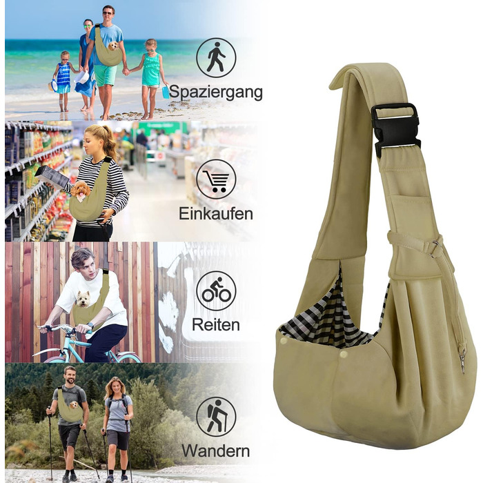 PetLoft Сумка-переноска для собак, реверсивна, регульована, Cross-Body Carrier з кріпленням для нашийника (Хакі)