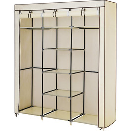 SONGMICS Closet, Clothes Rack, Folding Wardrobe with Clothes Rod, Garment Rack, Storage, Pockets, Shoes, Bedroom, Dressing Room, 45 x 150 x 175 cm, RYG12B (Beige)