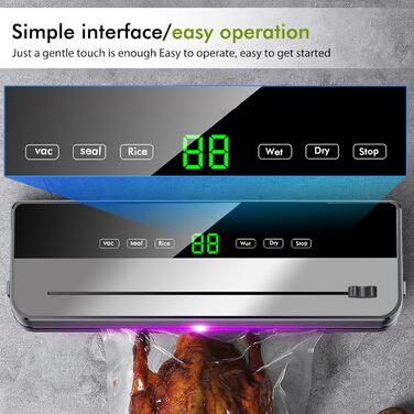 Вакуумний пакувальник, вакууматор, апарат для запаювання фольги, знімний вакуумний пристрій, 10 пакетів для вакуумної упаковки, LED-таймер зворотного відліку, для сухих та вологих продуктів