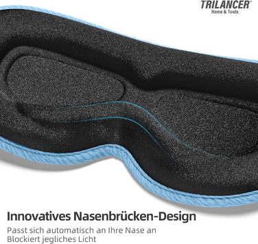 Маска для сну Trilancer з блокуванням світла 99.99%, 3D дизайн, комфортна для бічних снів, для відпочинку, медитації, подорожей та сну (Блакитна)