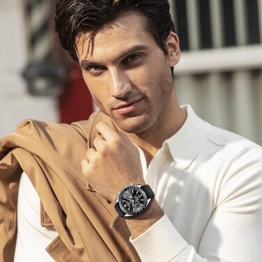 Годинник чоловічий BENYAR Chronograph з кварцовим механізмом, аналоговий, з шкіряним ремінцем. Стильний дизайн для бізнесу, спорту та повсякденного носіння. Водостійкість 30M. Елегантний подарунок для чоловіків (чорний ремінець, сріблясте корпус, чорне ци