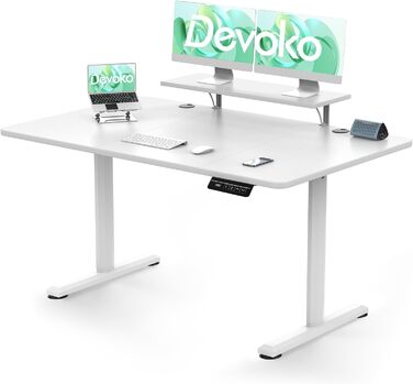 Devoko Height Adjustable Desk Electric 140×60cm With Monitor Stand, Electric Height Adjustable Desk with 2 Height Memory Control, Ergonomic Sit-Stand Desk (Vintage Brown)