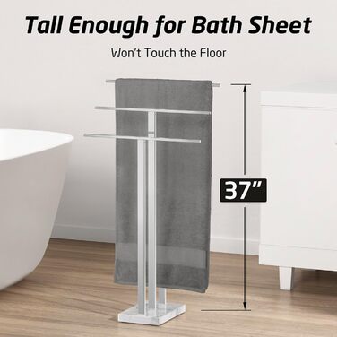 Підставка для рушників KES, вільна стоянка, 3 стійки, нержавіюча сталь SUS304, з мармуровою основою, BTH217S3-2 (полірована)