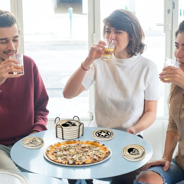 Drink Coasters, 6-Piece Funny Coaster Set with Coaster Holder, Stone and Cork Coasters for Coffee Table, Cute Coasters for Home Decor, Merchandise Gifts
