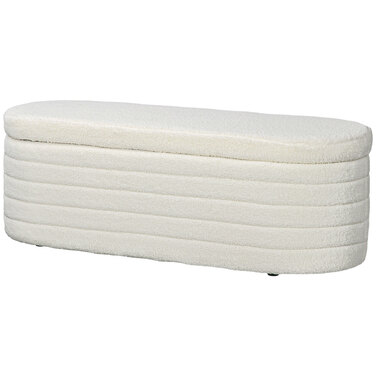 HOMCOM Bedroom Bed Bench with Storage and Wooden Legs, High Stability, Teddy Fleece, 120 kg Load Capacity, 116x41x40.5 cm, Cream White