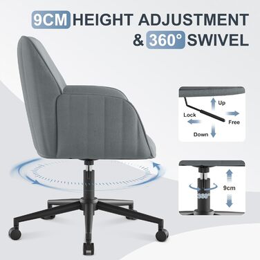 Офісний стілець для дому та офісу до 136 кг, обертовий, оксамитовий, з підлокітниками та колесами, ергономічний, сірий
