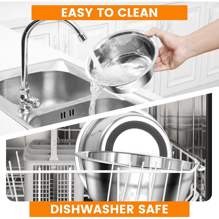 PETTOM Миски для собак з нержавіючої сталі, 2 шт. (3120 мл), миска для корму для собак великих, середніх та маленьких порід, миска для води з неслизьким силіконовим дном, розмір M - 21 см, срібний колір