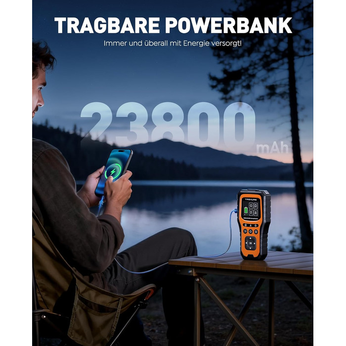 Портативний пусковий пристрій TREKURE 6000A з OBD2 діагностикою та тестом акумулятора, 12V, для бензинових та дизельних авто до 10л, з LED-ліхтариком та вогнезахистом V0