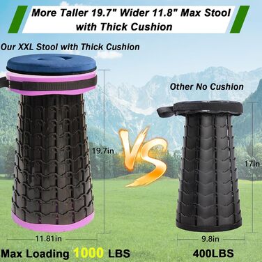 Складаний стілець Upgrade XXL з подушкою, 1000 фунтів, для дорослих, кемпінгу, подорожей (фіолетовий)