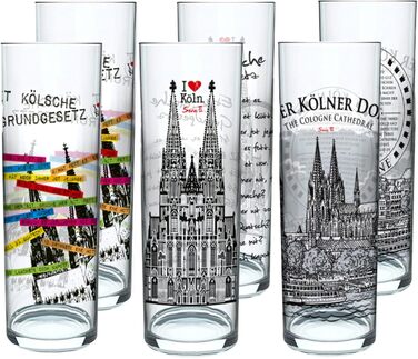 3forCologne Kölsch glasses, 6-pack, assorted colors, 0.2ml, Cologne sticks with Basic Law, beer glasses, drinking glasses with print. (MADE IN GERMANY), Size: MIX4