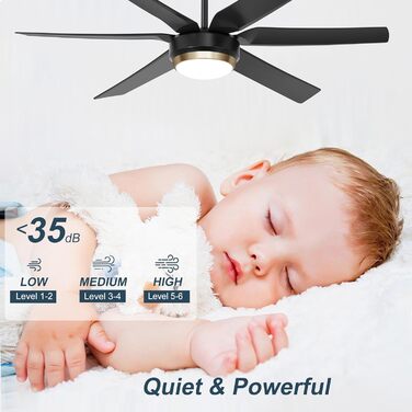 Стельовий вентилятор Ohniyou 132 см з підсвічуванням та пультом, керування через додаток, димування, реверс, тихий DC-мотор, для спальні, тераси, чорний