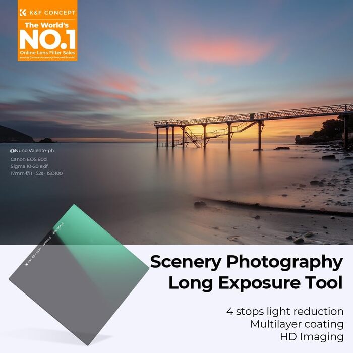 Набір фільтрів K&F Concept Nano-X: квадратний фільтр, адаптерні кільця (8 шт.), ND16