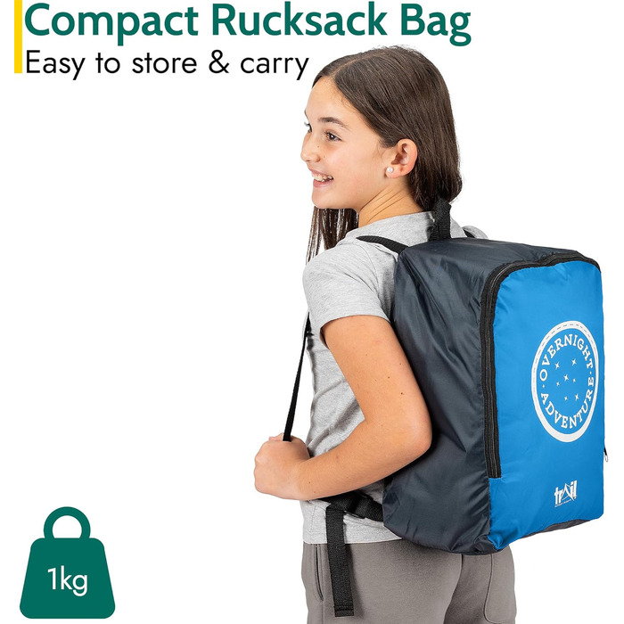 Дитячий спальний мішок Trail Mumienschlafsack 3 сезони для кемпінгу – 300gsm – для хлопчиків та дівчаток – з легким рюкзаком (Блакитний)