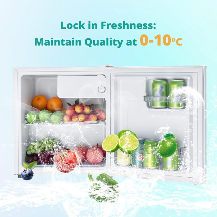 SMETA Mini-холодильник 48L з морозильною камерою, 230V, тихий настільний холодильник для офісу, кемпінгу, спальні та готелю з регульованим термостатом (6 ступенів), 39dB, 0-10℃