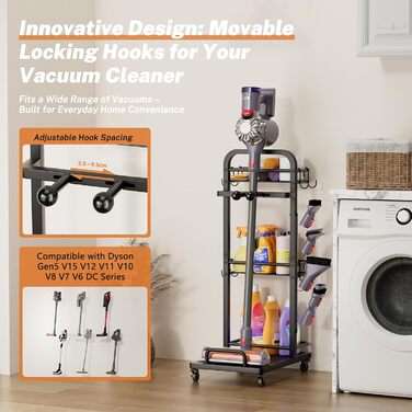 Підставка для пилососа, металева, настінна/підлогова, з коробкою для зберігання, сумісна з Dyson Gen5 V15s V15 V12 Slim V11 V10 V8 V7 V6 та аксесуарами