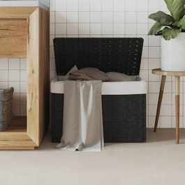 Кошик для прання VidaXL з кришкою, поліротанг, чорний, 55,5x35x34 см