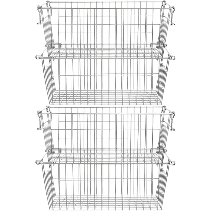 SANNO Freezer Storage Baskets, Stackable, for Pantry, Storage and Organization, Stackable, Potato and Onion Storage Containers, Metal Storage Baskets, 4 Pack