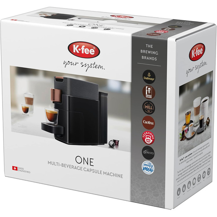 K-FEE ONE капсульна кавомашина для кави, чаю та какао | компактна, швидке нагрівання, 0,8 л бак, 19 Bar, чорний мідний колір | Тест-переможець Stiftung Warentest 2023