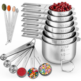Paincco Measuring Cups & Spoons Set, 21 Pieces, including 7 stackable and nestable measuring cups, 9 measuring spoons & 5 mini measuring spoons, for dry and liquid ingredients
