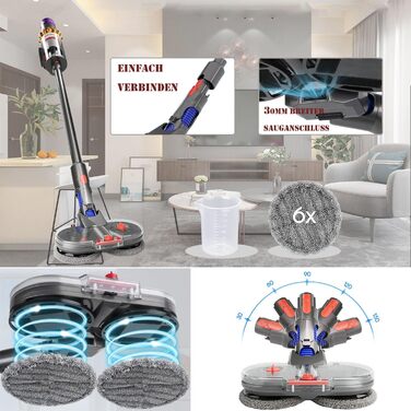 Електрична насадка для миття підлоги Dyson V12 Detect Slim / V10 Slim, знімний бак для води та 6 змінних мопів, 1 бак для води