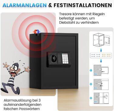 Великий сейф 50л для дому: вогнестійкий, водонепроникний, з ключем та кодовим замком. Сейф для ювелірних виробів, документів, грошей. Вбудована сигналізація, настінний сейф.