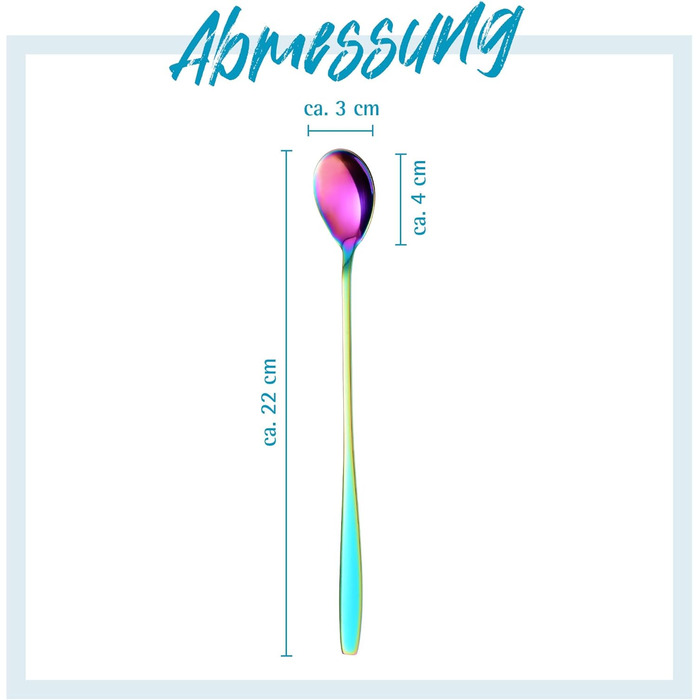 Ложка для Еспресо та Латте-Макіято Gräwe з нержавіючої сталі, довга, для кави, десертів та холодного чаю, миється в посудомийній машині, кольори (Райдуга)