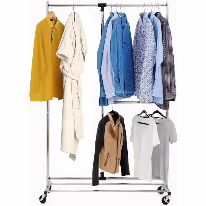 Tatkraft Drago Clothes Rack - Stable, with 2 Clothes Rails, up to 110 kg, Coat Rack, Adjustable, Clothes Rack on Wheels, Metal, (Silver)