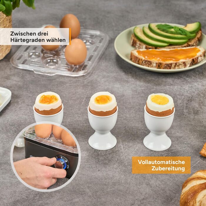 Яйцеварка First Austria TZS Grey - 8 яєць, 4 режими, функція приготування на пару, автовимкнення, захист від перегріву, мірна склянка та формочки для яєць