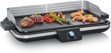 Настільний електрогриль SEVERIN Plancha 2300 Вт, антипригарна комбінована поверхня (гладка і рифлена), на 8 осіб, чорний RG 8564