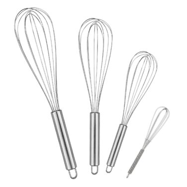 Набір з 4 штук міксерів для кухні LAMXD - нержавіюча сталь, професійні ручні вінчики, для вимішування тіста, яєць, збивання - 21/26/29 см, сріблястий