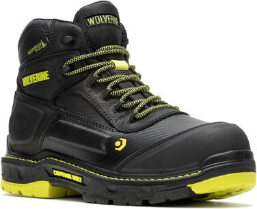 Черевики робочі чоловічі Wolverine Overpass 6' Mid Composite Toe Waterproof, 11, Чорний/Лайм