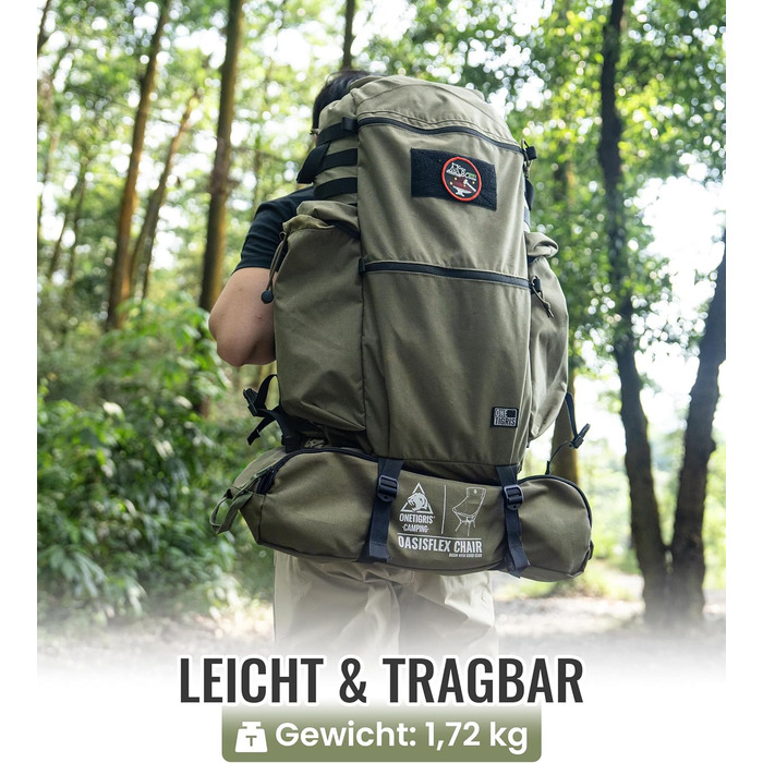 Кемпінговий стілець OneTigris OASISFLEX складний, високий, до 150 кг, зелений Ranger. Стілець для риболовлі, туризму з бічними кишенями