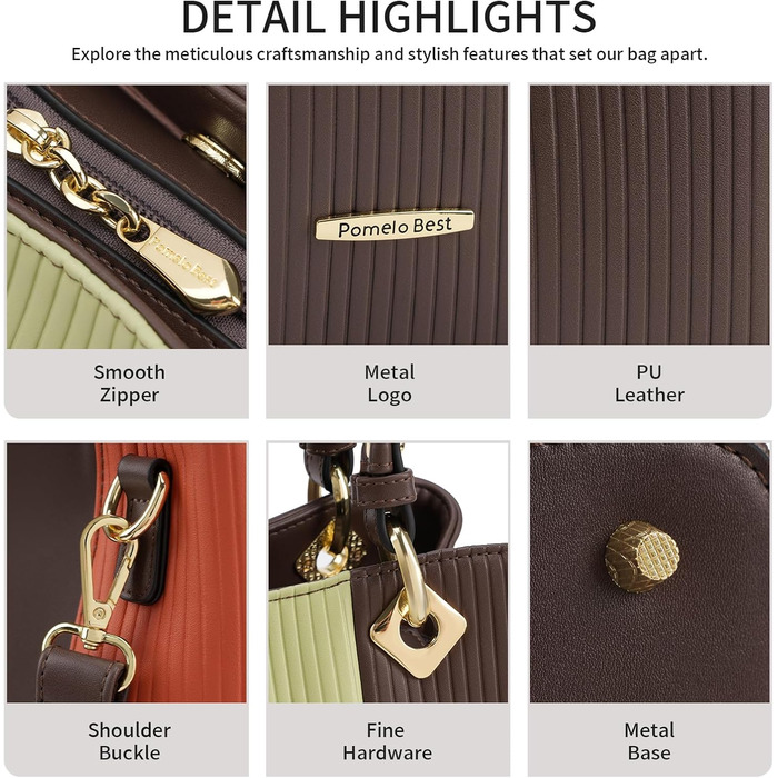 Сумка Pomelo Best жіноча багатокольорова смугаста через плече (Bernsteinmoos) з внутрішніми кишенями