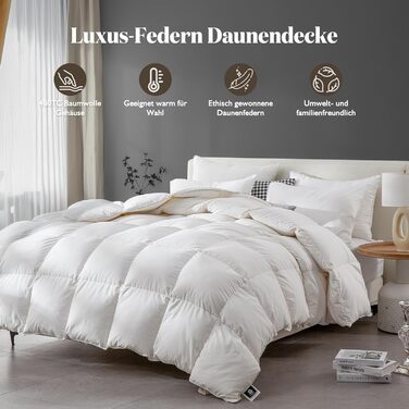 BPC Luxurious Goose Down Duvet 155x220, Lightweight Summer Duvet with Down, Extremely Soft, Fluffy Feather and Down Filling, Öko-Tex and RDS Certified Down Duvet 155x220 cm