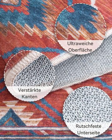 Килимок-довгий килим для коридору, кухні, з антиковзаючою основою, коротким ворсом, пральний, складаний, у стилі бохо – для коридору, кухні, вітальні та офісу, чорно-білий (60 x 240 см, червоний)