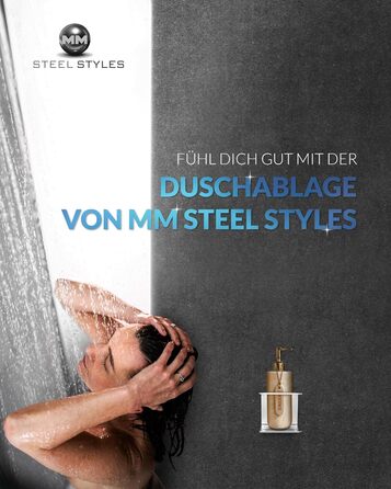 Тримач для шампуню з нержавіючої сталі MM Steel Styles, полиця для душу без свердління, компактна, монтаж на клей, кошик для ванної
