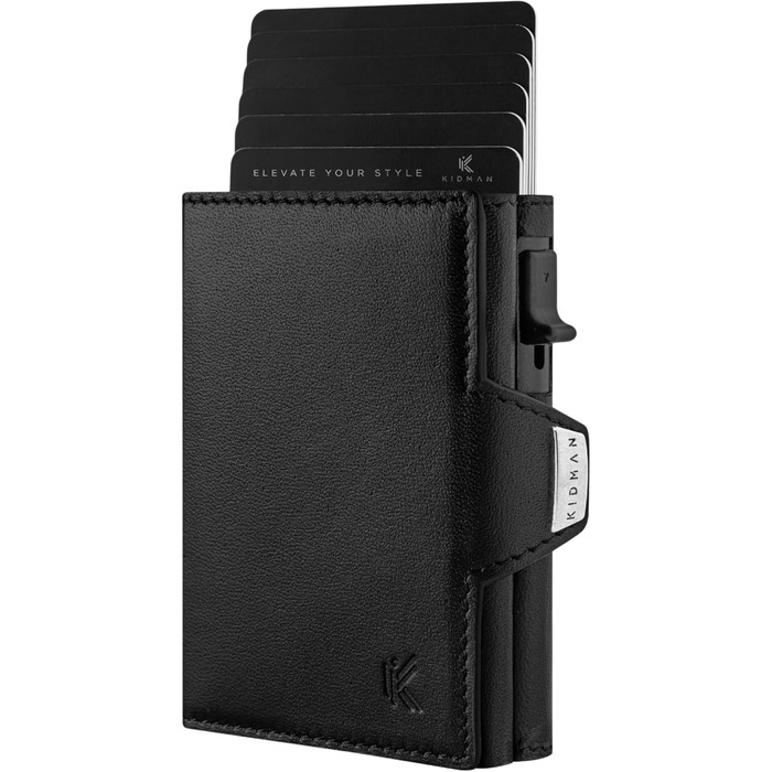 Чоловіче шкіряне портмонелі Kidman Icarus I з відділенням для монет та RFID-захистом (8 карт) | Чорний