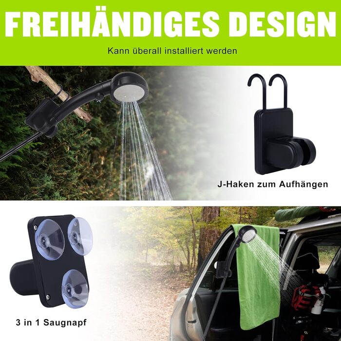 Spopal Camping Shower Portable, [6000mAh] Camping Shower with Pump and Temperature Display, Camping Shower Outdoor Set with Showerhead and 2M Hose for Garden, Car Washing, Beach, Travel, Pet