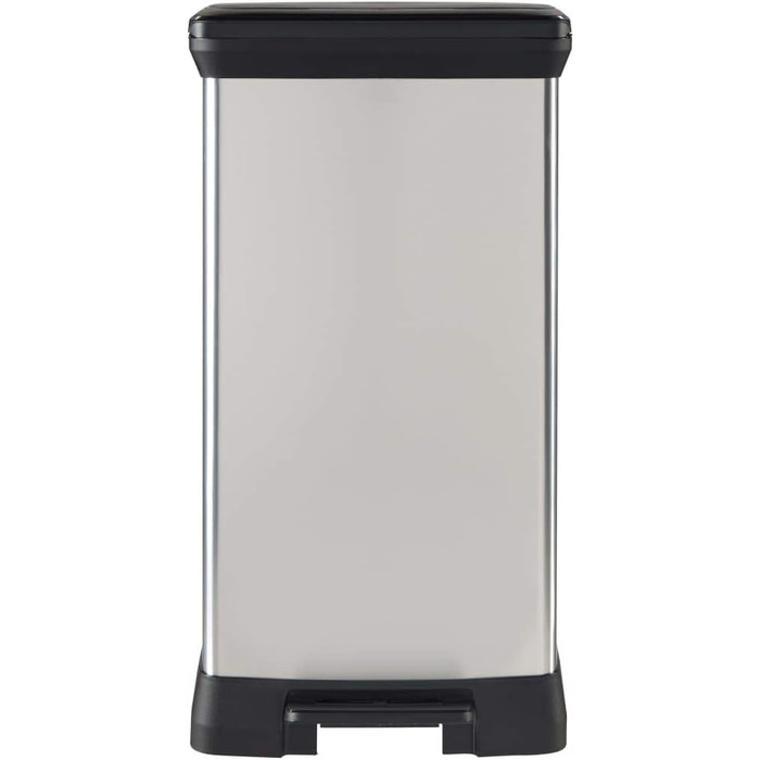 Сміттєвий відер Curver Deco Bin 50Л для кухні з педаллю, системою Soft-Close, герметичним кришкою та антивідбитковим покриттям, сріблясто-чорний (металевий ефект)