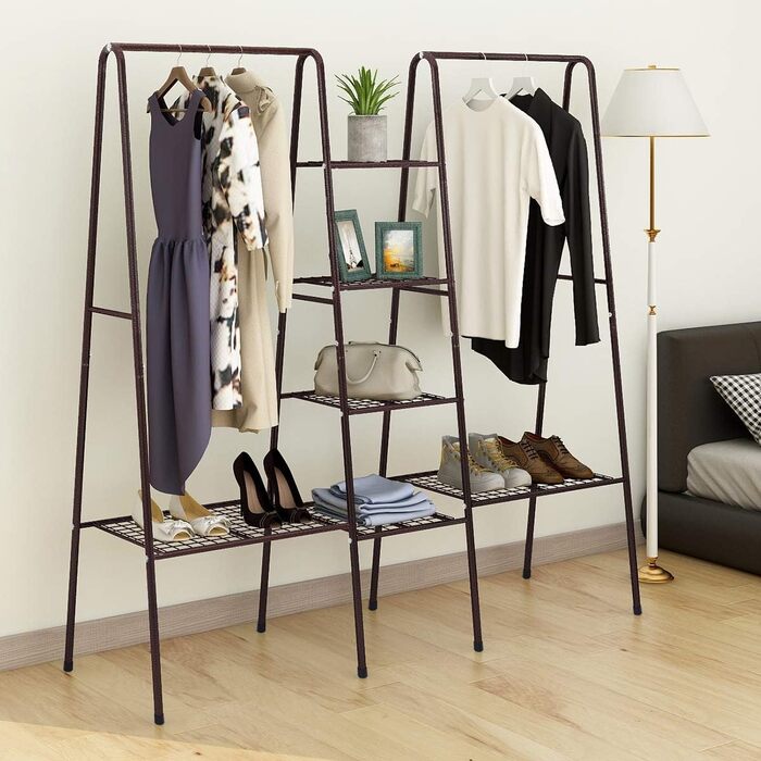 JURMERRY Metal Clothes Rack Clothes Rod Garment Racks with Shoe Storage, (Bronze)