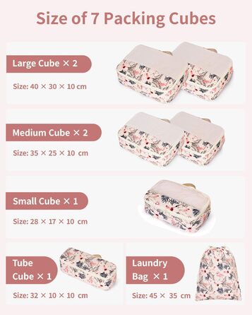 Органайзер для валізи Narwey 7 шт. Набір кубиків для пакування, рюкзак, органайзер для подорожей, дорожні сумки (Смугастий) (Z-бежевий Фламінго)