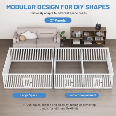 Клітка для цуценят Indoor 65 см, пластикове огородження з неслизькими присосками, вольєр для маленьких собак, 18 панелей (200 x 168 x 65 см), з двома секціями