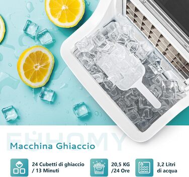 EUHOMY Stainless Steel Ice Maker - 24 Cubes in 13 Minutes - 24kg/24H Capacity - Self-Cleaning 3.2L Ice Maker with Scoop & Basket for Home, Kitchen, Office, Bar, RV