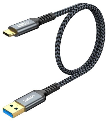 Кабель USB-C SUNGUY 10Gbps, нейлоновий, сірий, 0.5м (1 шт.) - сумісний з iPhone, Galaxy, Android Auto