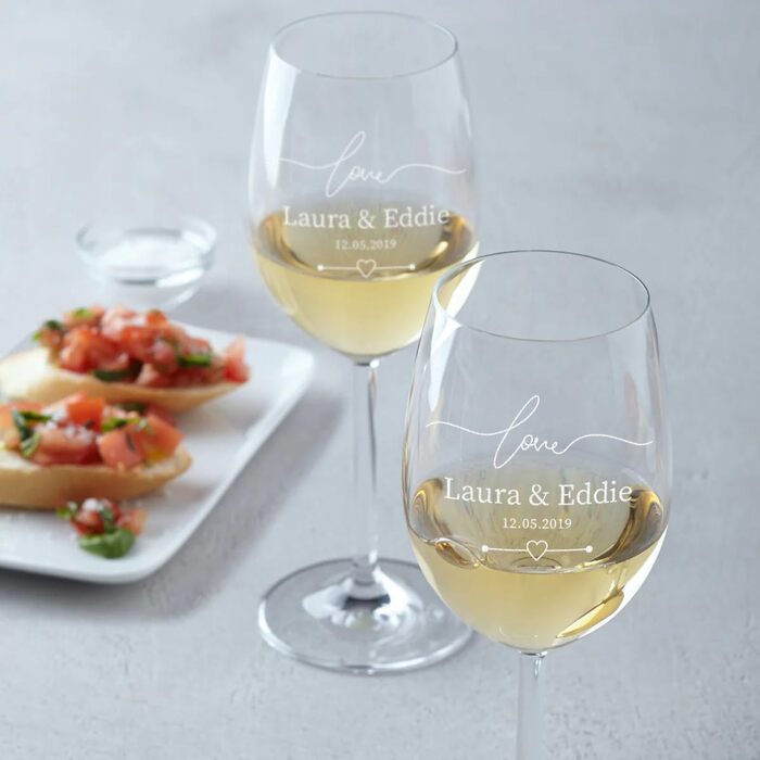 Leonardo 2-piece set of wine glasses, 460 ml, with individual engraving - gift for wedding and engagement - decorative gifts for couples - wine glass for silver wedding anniversary - table decoration for golden wedding anniversary