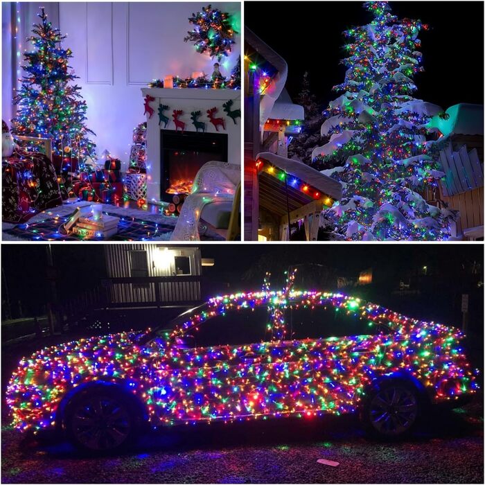 Льомкорічка Joomer на Різдво, 20 метрів, 200 LED, на батарейках, з таймером, 8 режимів, для прикраси ялинки, балкона, кімнати, вечірки, весілля, фестивалю, тепле біле світло, вологостійка, кольорові прозорі дроти