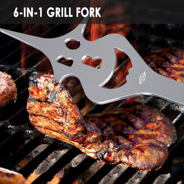 STEVEN-BULL Grill Utensil Set 3-Piece. Extra Long Grilling Tools, Stainless Steel Wood Handle, Grilling Accessories with Grill Tongs, Grill Spatula, Meat Fork. Extra-Long Wooden Handles and Hanging Holes.