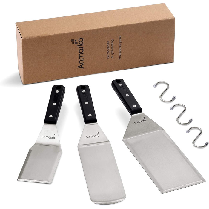 Набір для гриля з нержавіючої сталі: лопатка та помічник для смаження м'яса та гамбургерів - для дому та вулиці